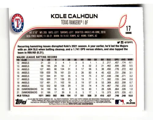 2022 Topps Chrome Sonic Edition Kole Calhoun baseball card Rangers NM-MT
