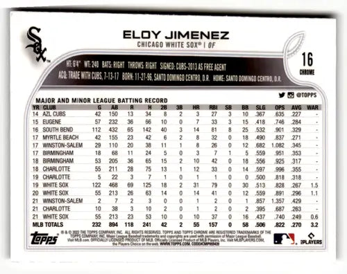 2022 Topps Chrome Sonic Edition Refractor Prism #16 Eloy Jimenez NM-MT ID:50049 - Baseball Card Single