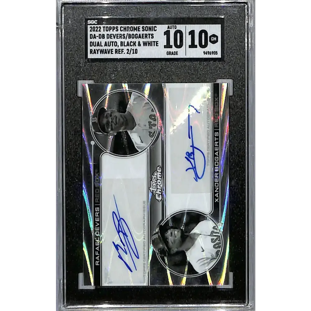 2022 Topps Chrome Sonic Refractor Black/White RayWave #DA-DB Xander Bogaerts/Rafael Devers SGC 10 Gem Auto 2/10
