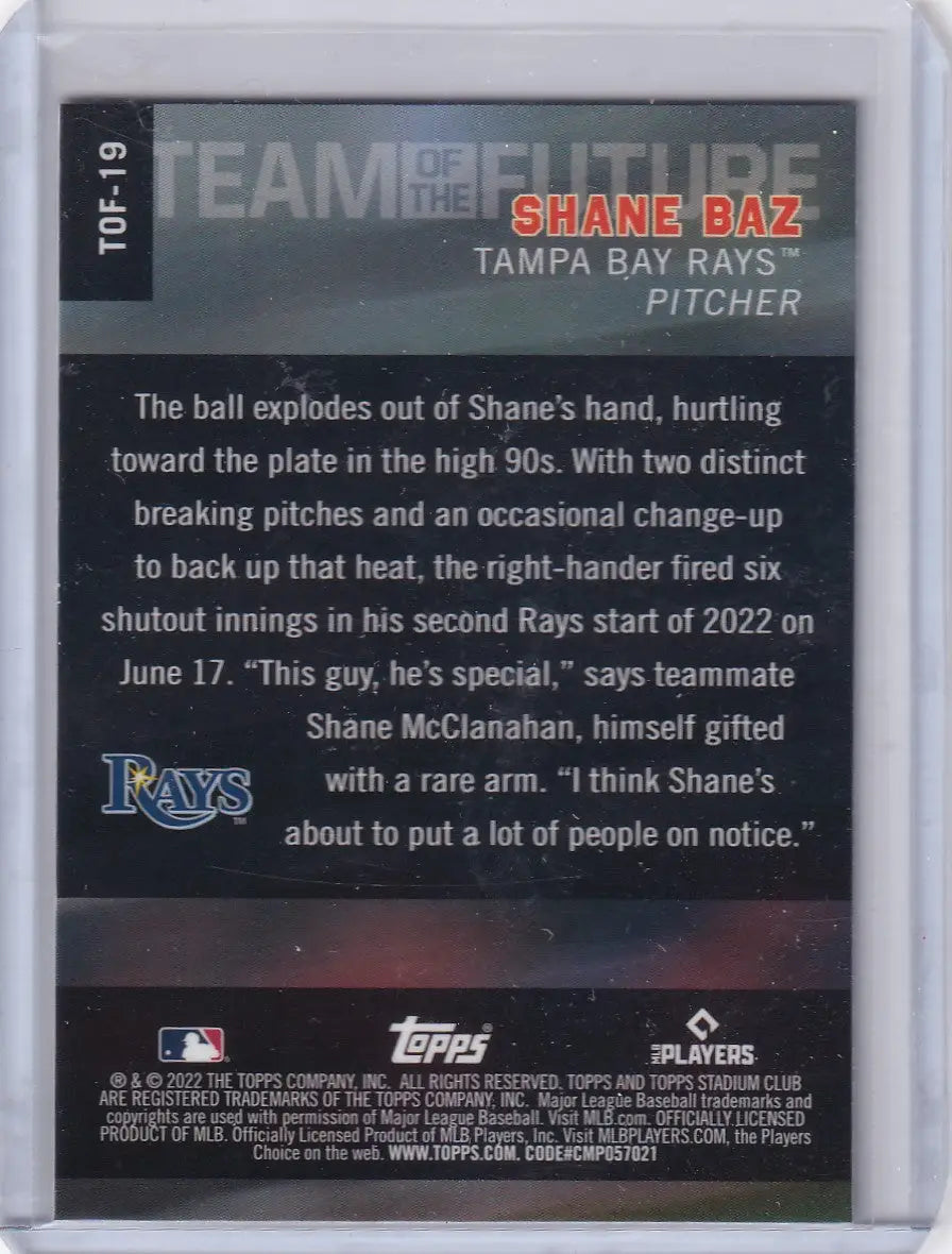2022 Topps Chrome Stadium Club Team of the Future #TOF-19 Shane Baz - Rays - Baseball Card Single