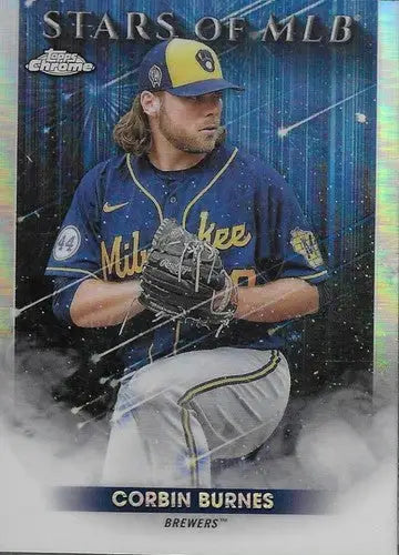 2022 Topps Chrome Stars of MLB Corbin Burnes baseball card with original gloss