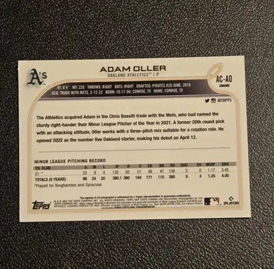 2022 Topps Chrome Update #AC-AO Adam Oller Autographs - Baseball Card Single
