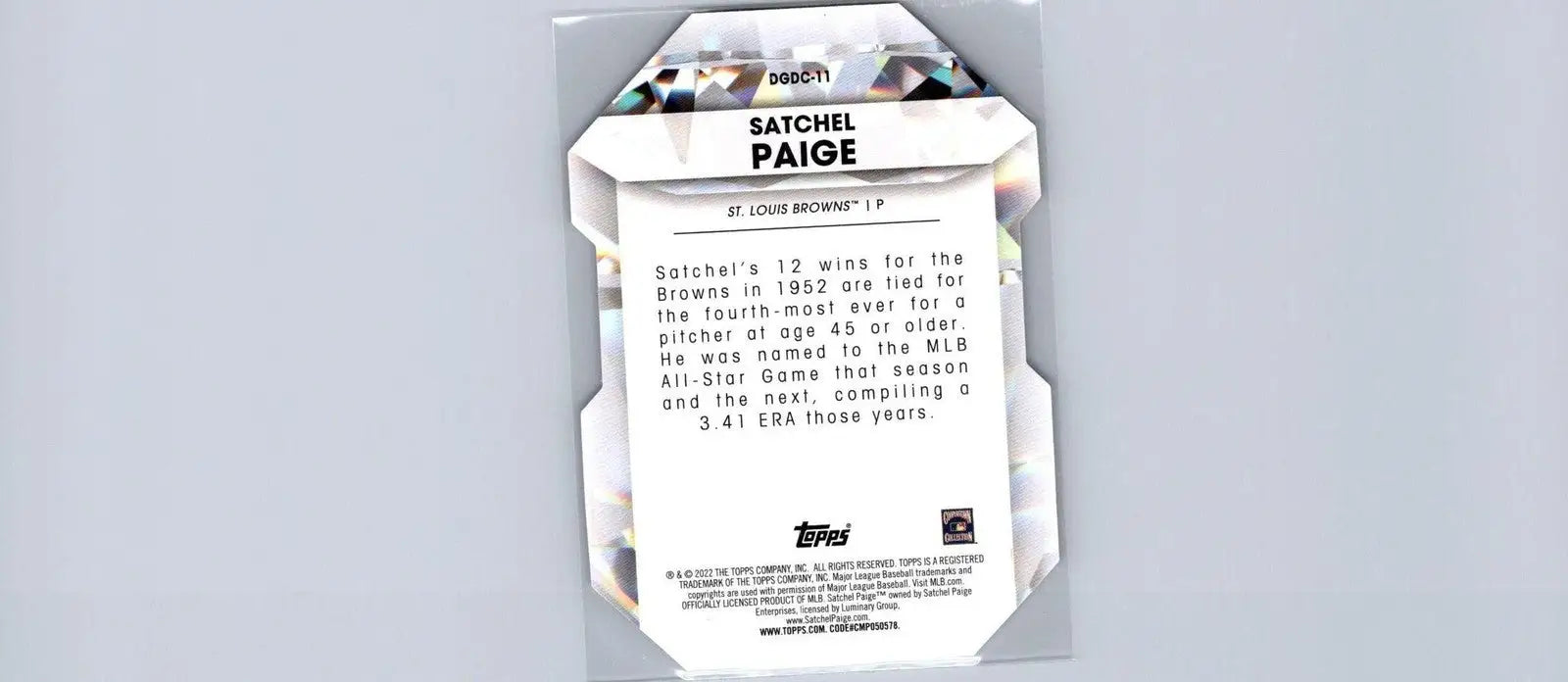 Satchel Paige baseball card from 2022 Topps Chrome Update Diamond Greats Die Cuts