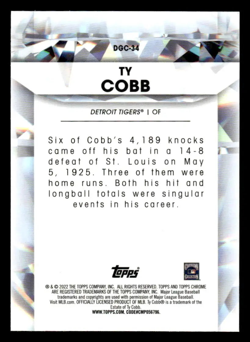 2022 Topps Chrome Update #DGC-34 Ty Cobb Diamond Greats Die Cuts - Baseball Card Single