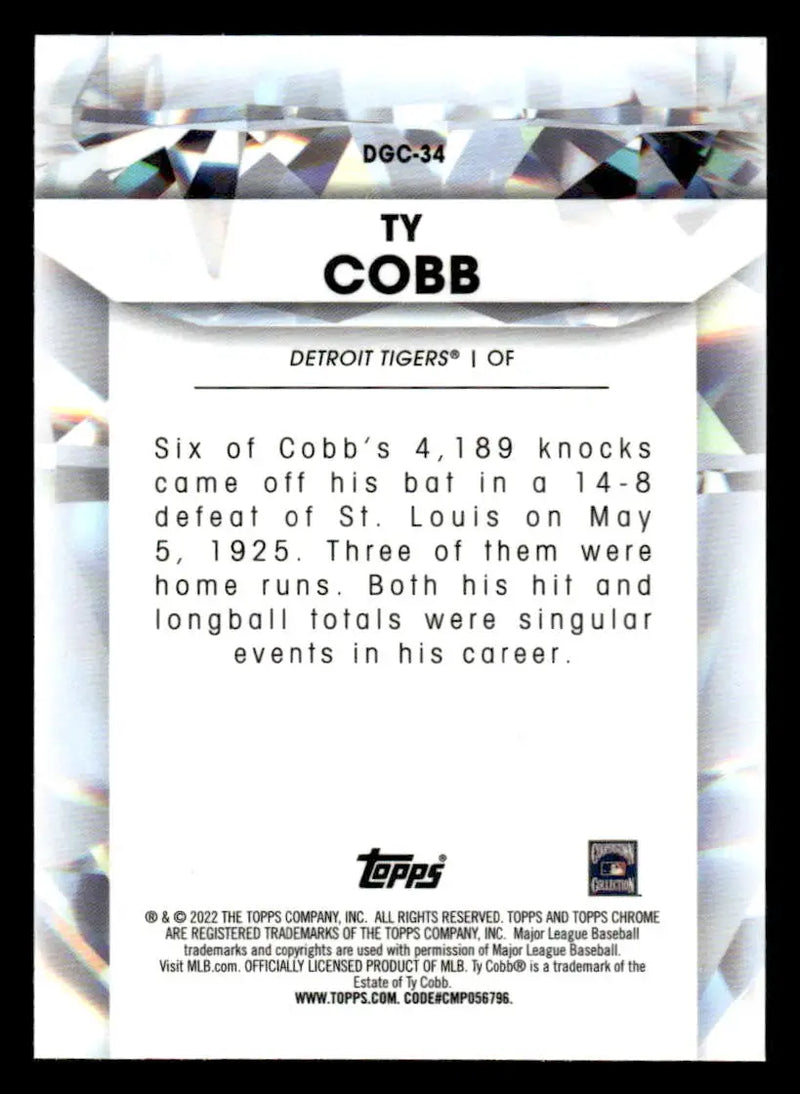 2022 Topps Chrome Update #DGC-34 Ty Cobb Diamond Greats Die Cuts - Baseball Card Single