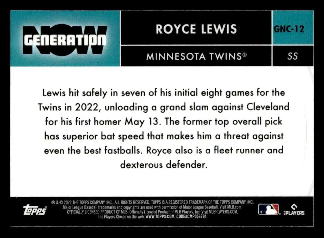 2022 Topps Chrome Update #GNC-12 Royce Lewis Generation Now Chrome - Baseball Card Single