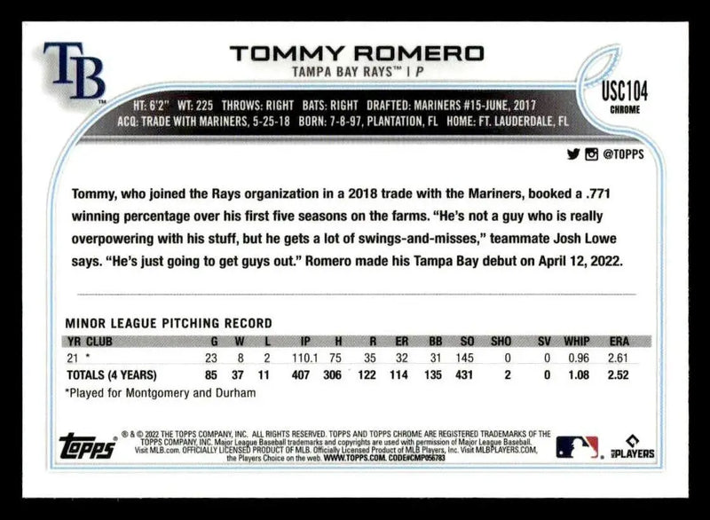 2022 Topps Chrome Update #USC104 Tommy Romero - Baseball Card Single