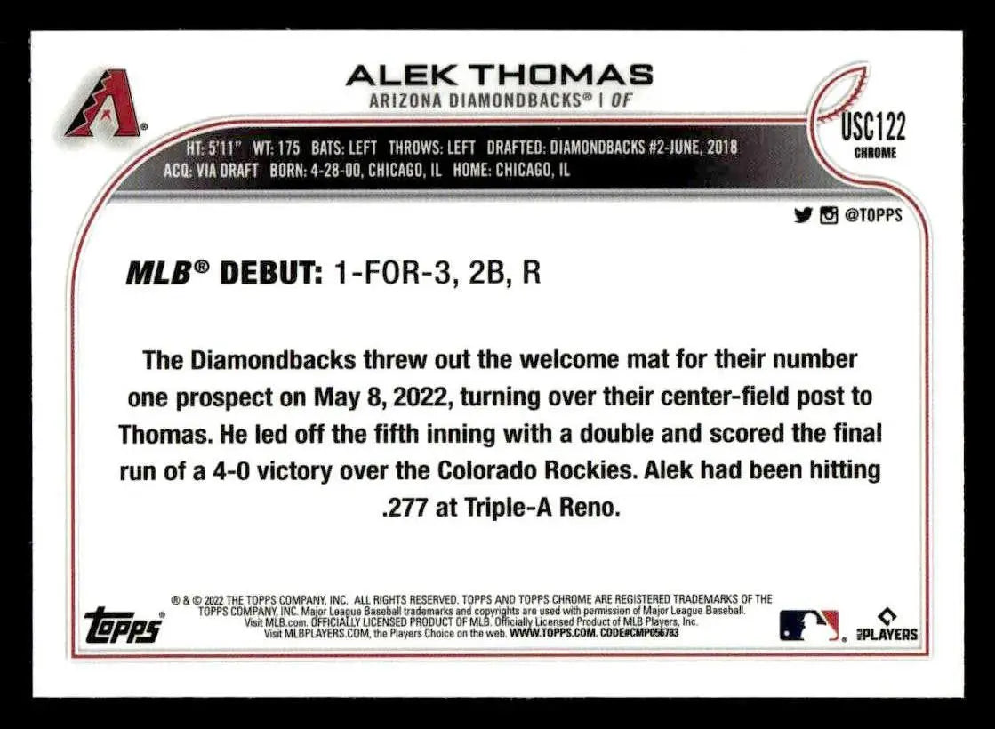 2022 Topps Chrome Update #USC122 Alek Thomas - Baseball Card Single