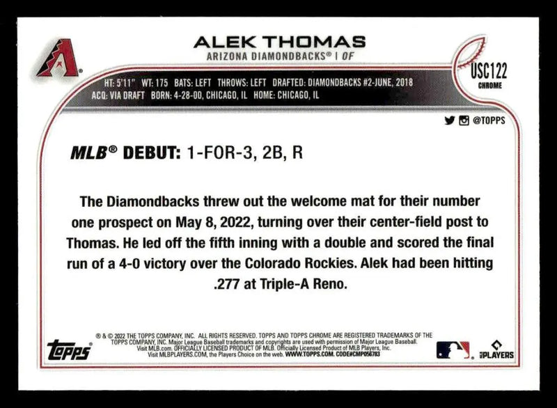 2022 Topps Chrome Update #USC122 Alek Thomas - Baseball Card Single