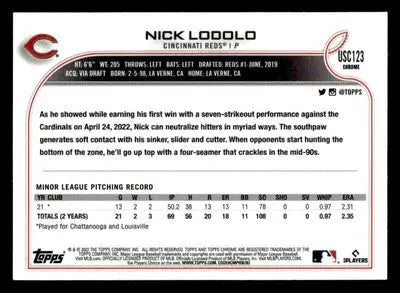 2022 Topps Chrome Update #USC123 Nick Lodolo - Baseball Card Single
