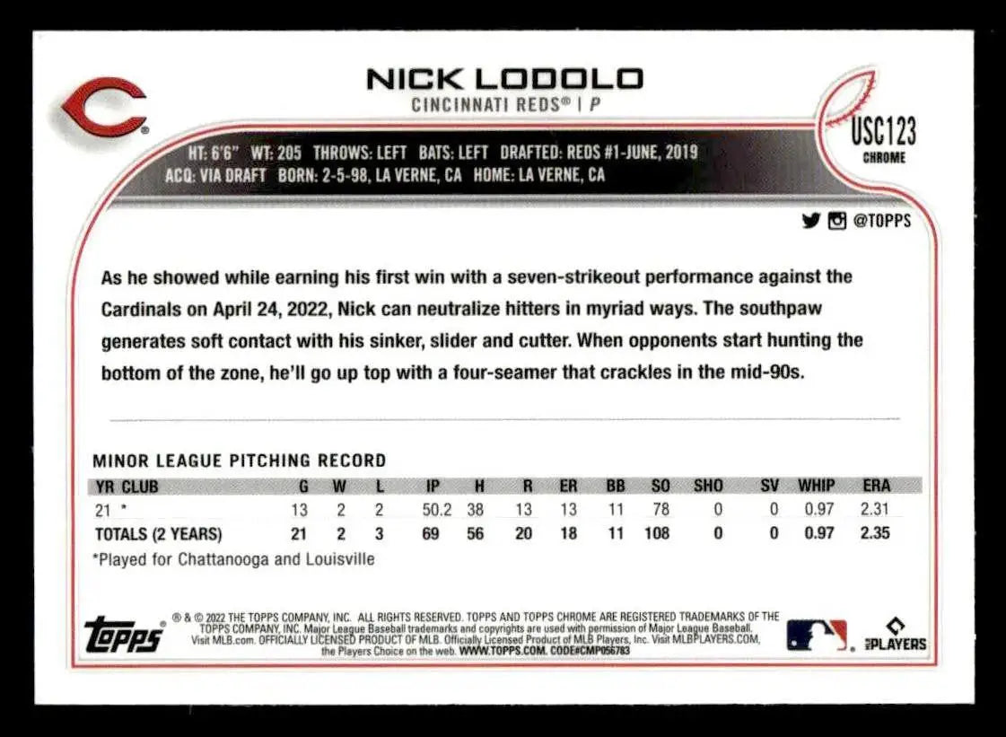 2022 Topps Chrome Update #USC123 Nick Lodolo - Baseball Card Single