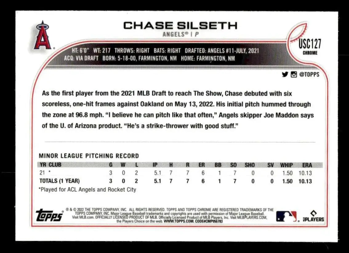 2022 Topps Chrome Update #USC127 Chase Silseth - Baseball Card Single