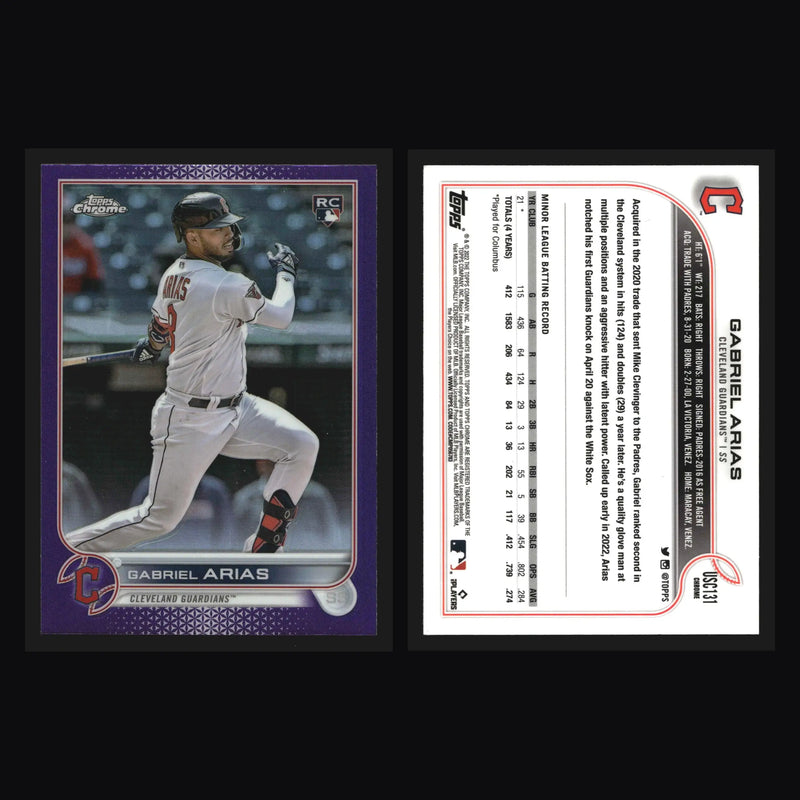 2022 Topps Chrome Update #USC131 Gabriel Arias RC Purple Refractor Guardians