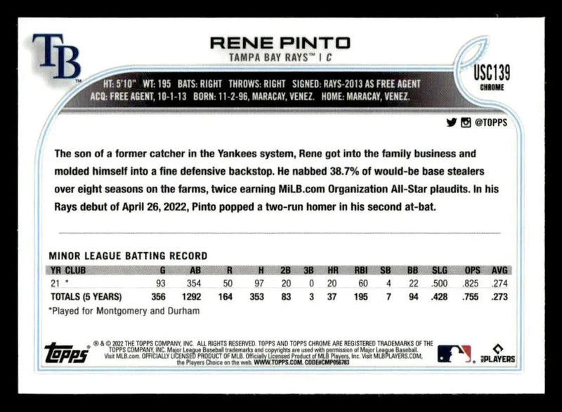 2022 Topps Chrome Update #USC139 Rene Pinto - Baseball Card Single