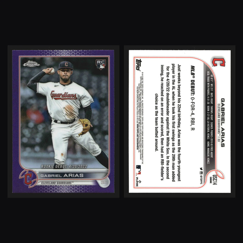 2022 Topps Chrome Update #USC14 Gabriel Arias RC Purple Refractor Guardians