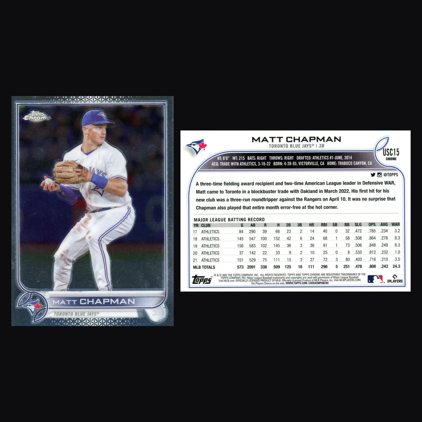 2022 Topps Chrome Update #USC15 Matt Chapman Toronto Blue Jays