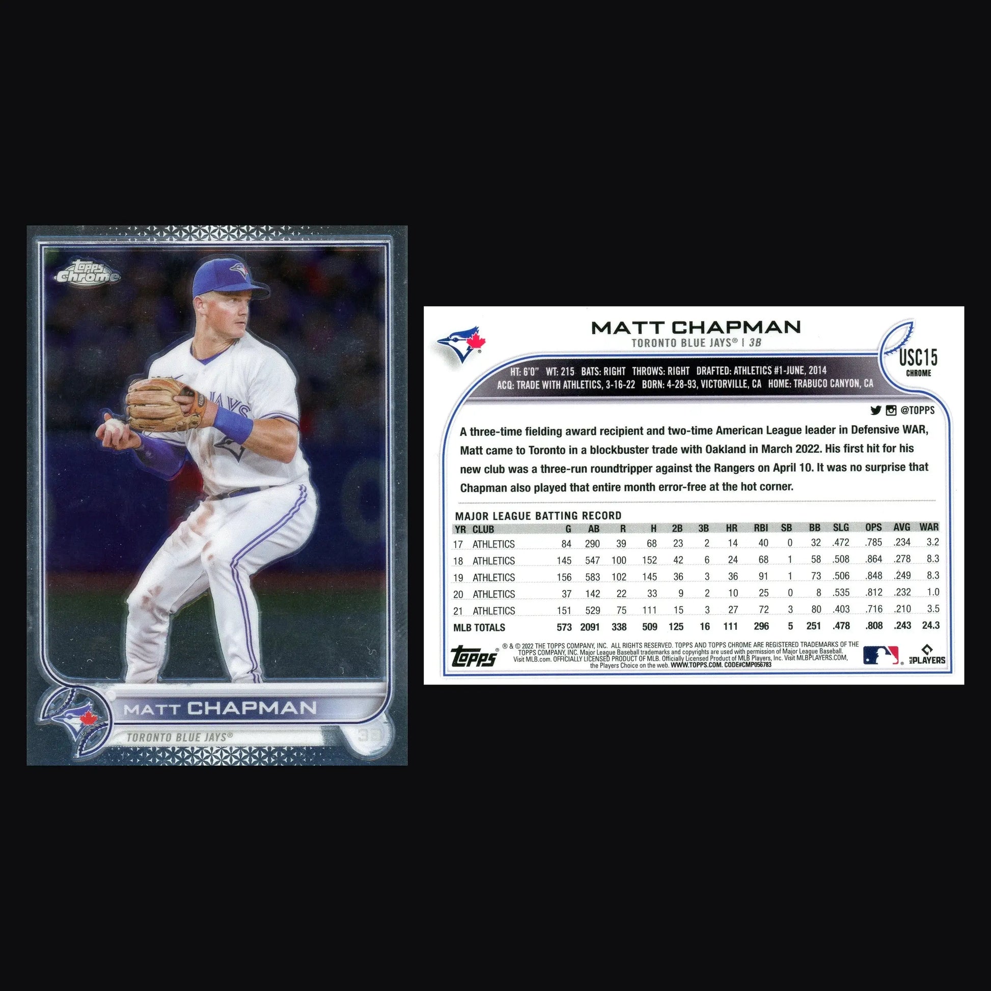 2022 Topps Chrome Update #USC15 Matt Chapman Toronto Blue Jays