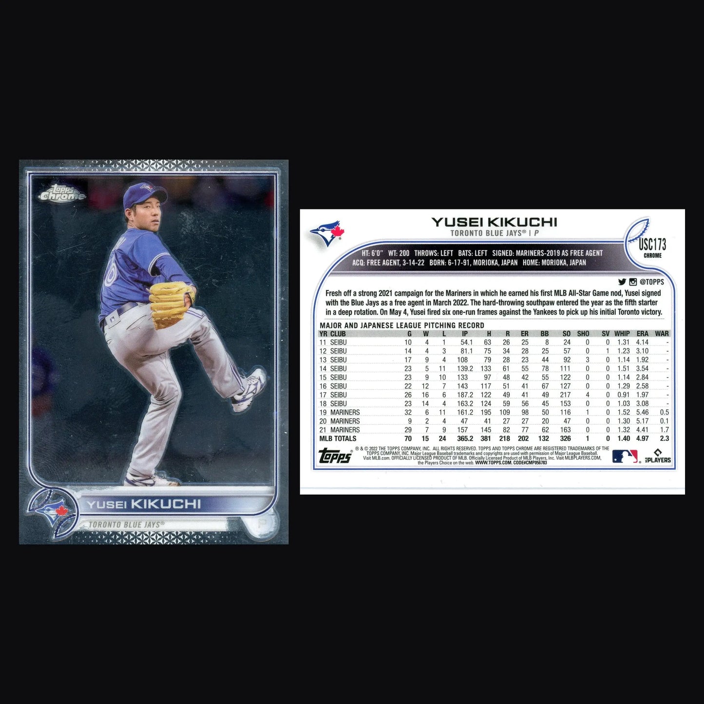 2022 Topps Chrome Update #USC173 Yusei Kikuchi Toronto Blue Jays