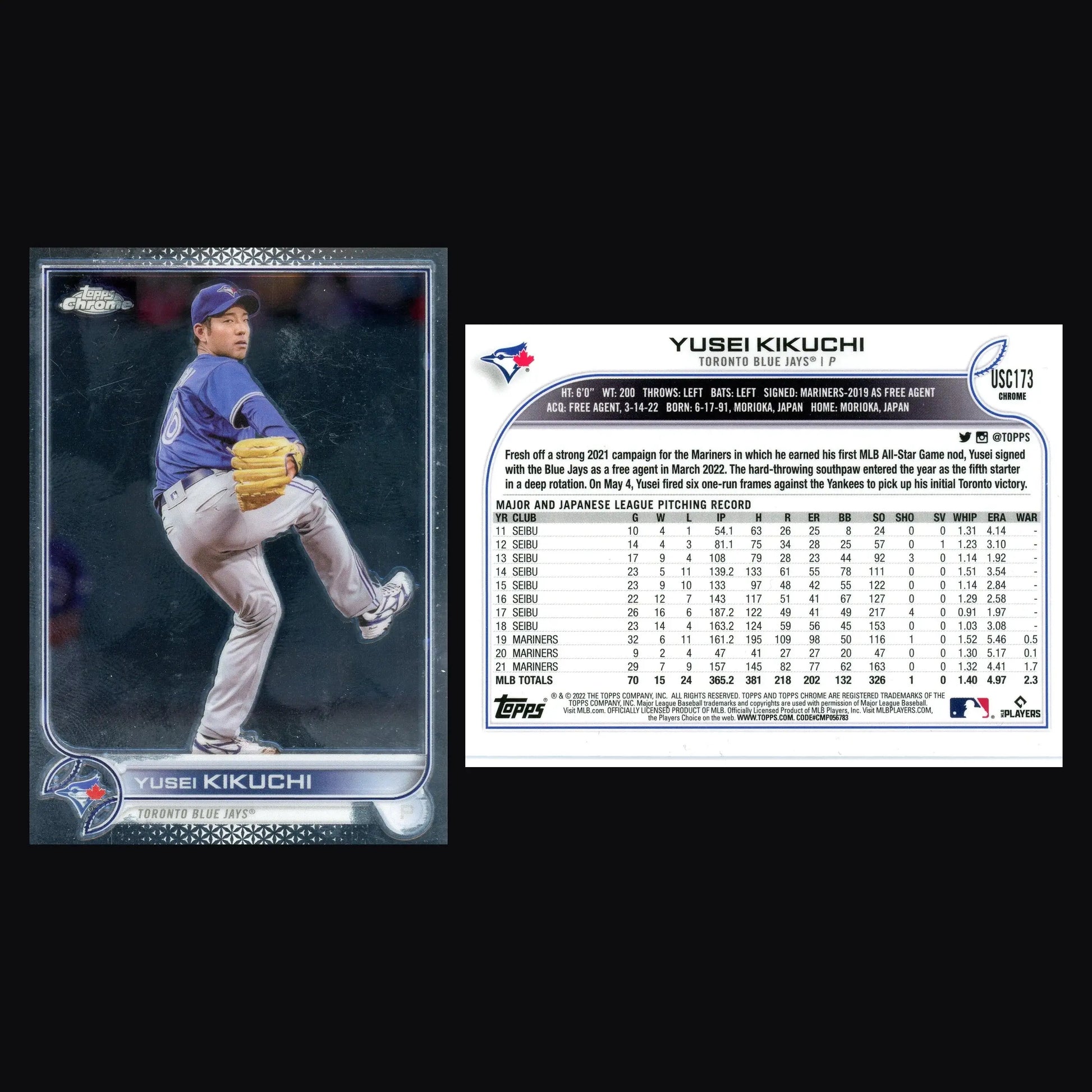 2022 Topps Chrome Update #USC173 Yusei Kikuchi Toronto Blue Jays
