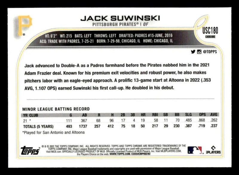 2022 Topps Chrome Update #USC180 Jack Suwinski - Baseball Card Single