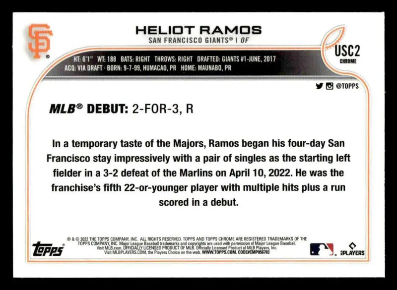 2022 Topps Chrome Update #USC2 Heliot Ramos - Baseball Card Single