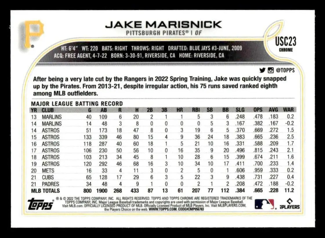 2022 Topps Chrome Update #USC23 Jake Marisnick - Baseball Card Single