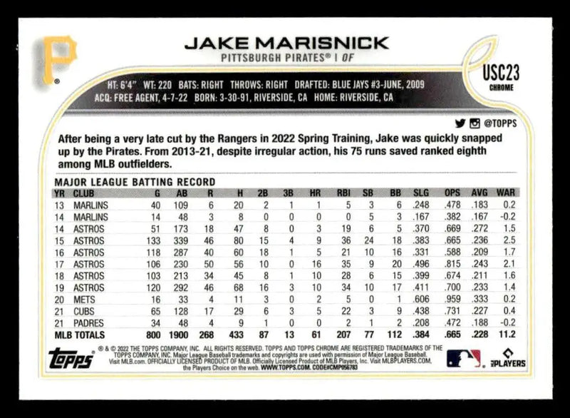 2022 Topps Chrome Update #USC23 Jake Marisnick - Baseball Card Single