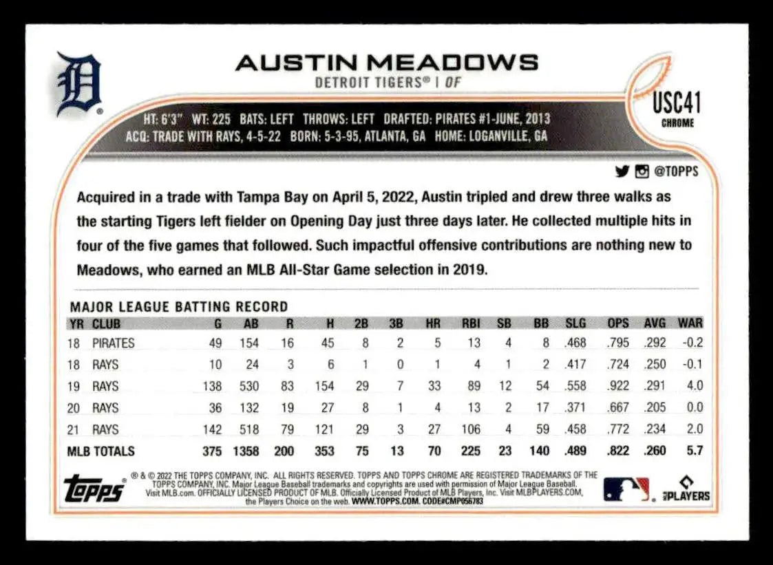 2022 Topps Chrome Update #USC41 Austin Meadows - Baseball Card Single