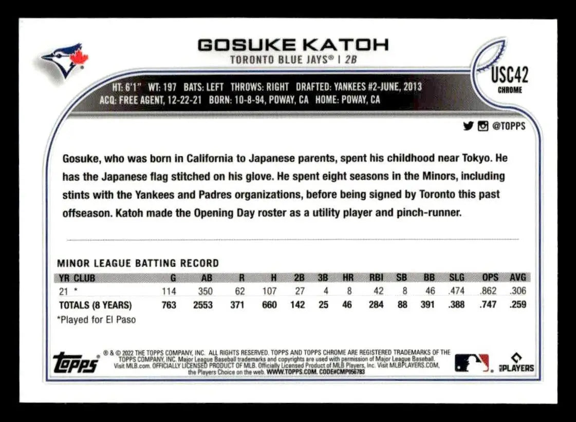 2022 Topps Chrome Update #USC42 Gosuke Katoh Purple Refractor - Baseball Card Single