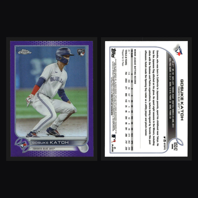 2022 Topps Chrome Update #USC42 Gosuke Katoh Purple Refractor Blue Jays RC