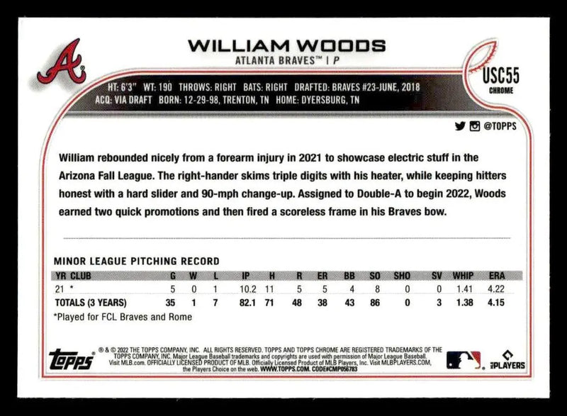 2022 Topps Chrome Update #USC55 William Woods Purple Refractor - Baseball Card Single