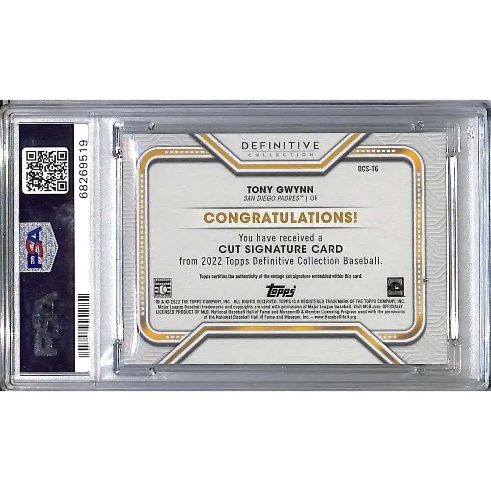 2022 Topps Definative Cut Signature #DCS-TG Tony Gwynn PSA 10 GEM MINT Auto 1/1 San Diego Padres - Baseball Card Single