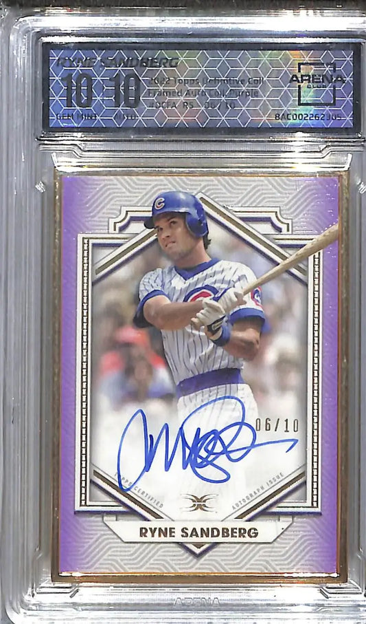 2022 Topps Definitive Collection Purple #DCFA-RS Ryne Sandberg Arena 10 Auto 6/10 Chicago Cubs - Baseball Card Single