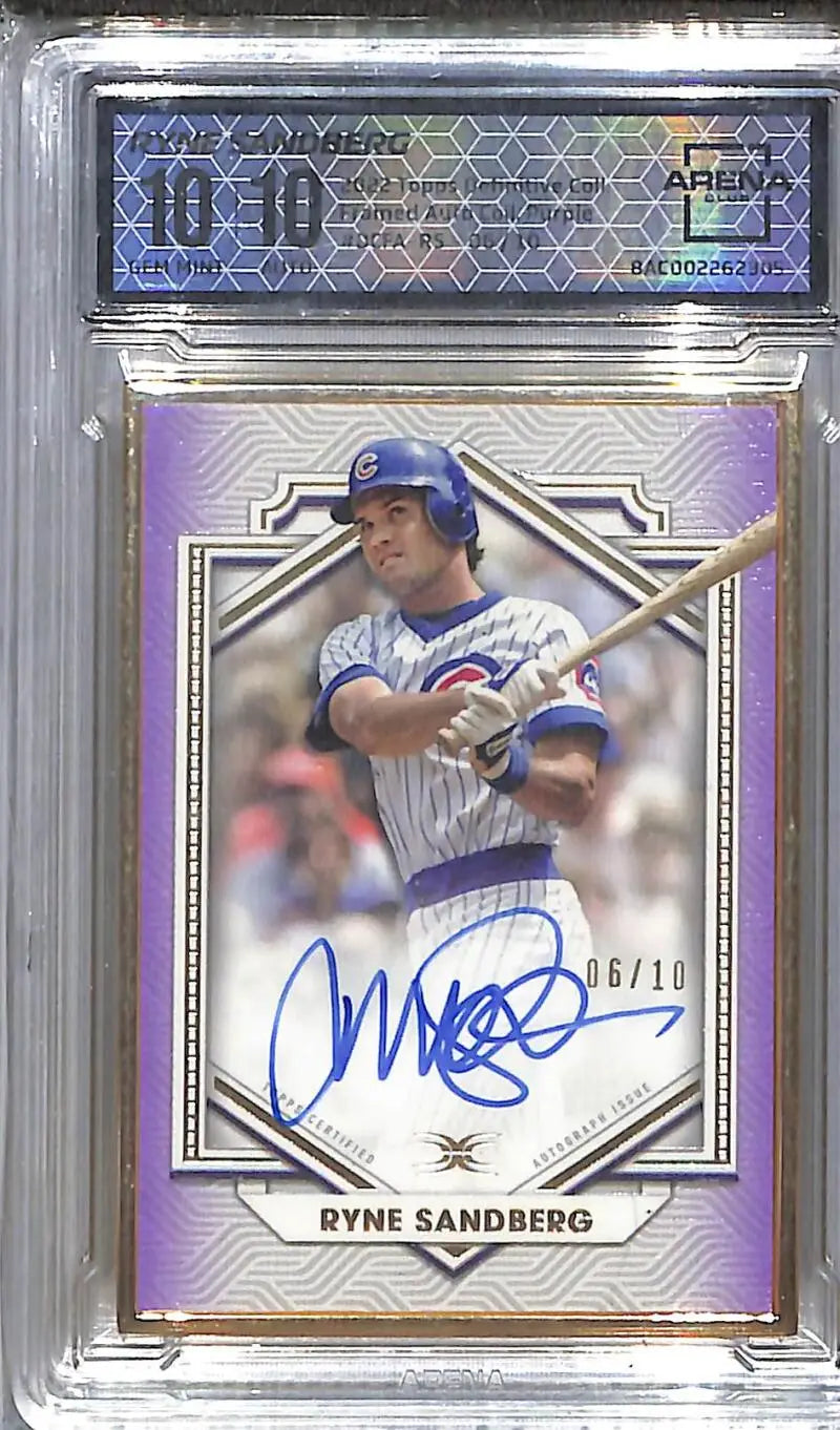 2022 Topps Definitive Collection Purple #DCFA-RS Ryne Sandberg Arena 10 Auto 6/10 Chicago Cubs - Baseball Card Single