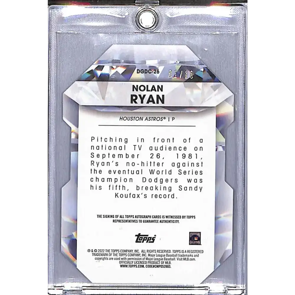 2022 Topps Diamond Greats Die Cut #DGDC-26 Nolan Ryan NM-MT Auto 01/10 Houston Astros