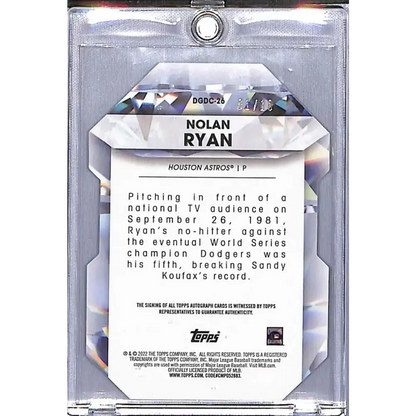 2022 Topps Diamond Greats Die Cut #DGDC-26 Nolan Ryan NM-MT Auto 01/10 Houston Astros