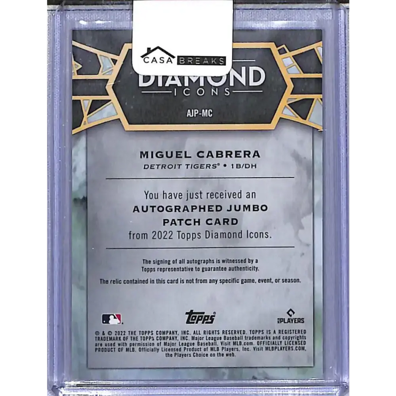 2022 Topps Diamond Icons Jumbo Patch #AJP-MC Miguel Cabrera EX Excellent MEM Auto 23/25 Detroit Tigers - Baseball Card