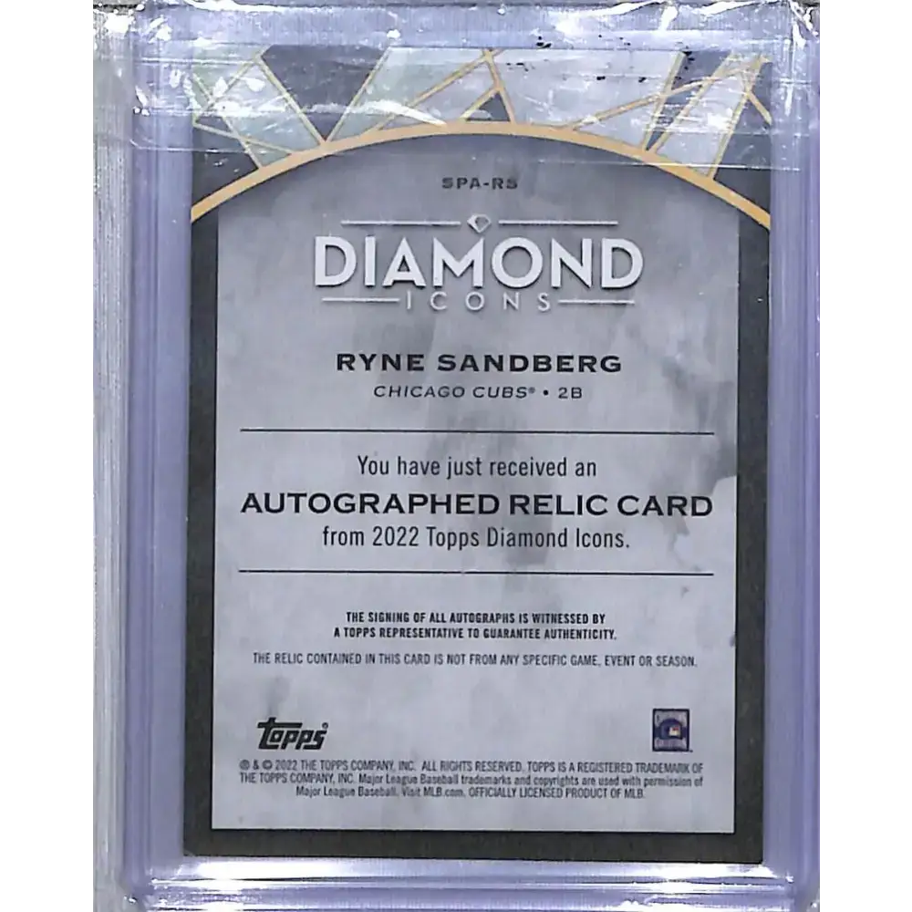 2022 Topps Diamond Icons #SPA-RS Ryne Sandberg NM-MT MEM Auto 6/10 Chicago Cubs - Baseball Card Single