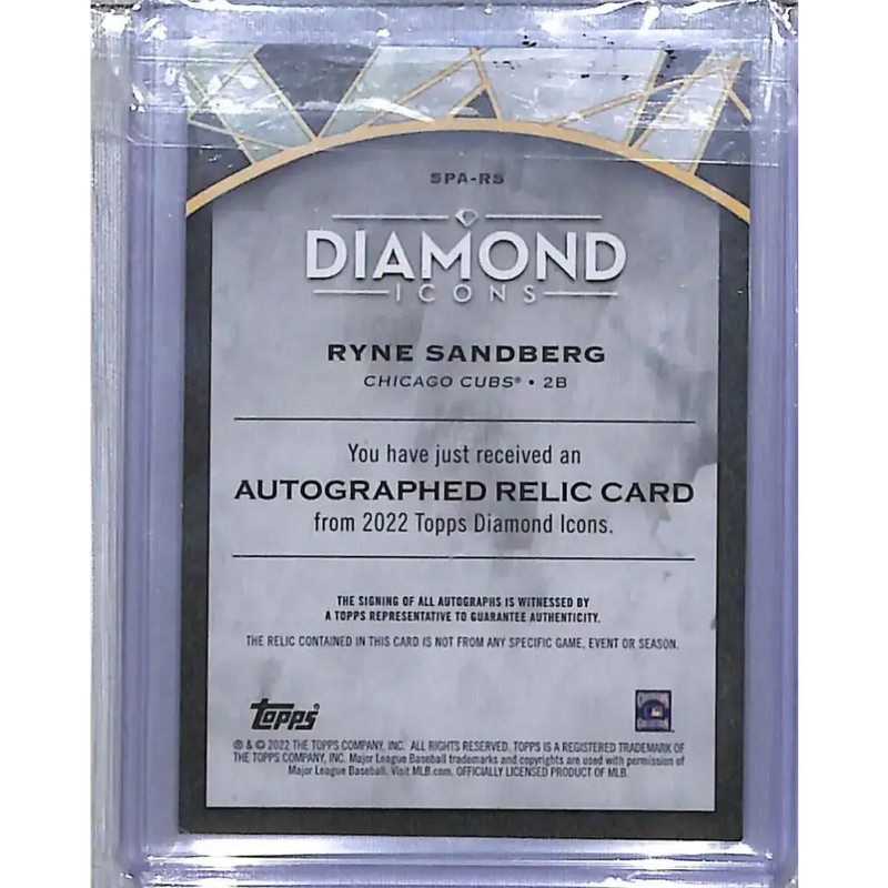 2022 Topps Diamond Icons #SPA-RS Ryne Sandberg NM-MT MEM Auto 6/10 Chicago Cubs - Baseball Card Single