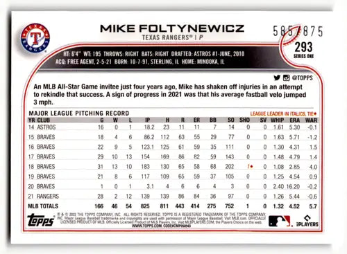 2022 Topps Factory Sets Retail Foilboard #293 Mike Foltynewicz NM-MT Ra ID:47299 - Baseball Card Single