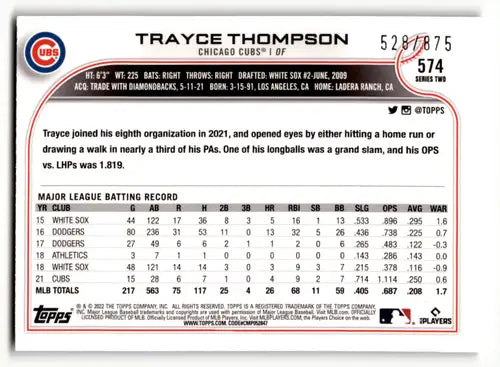 2022 Topps Factory Sets Retail Foilboard #574 Trayce Thompson NM-MT Cub ID:47298 - Baseball Card Single