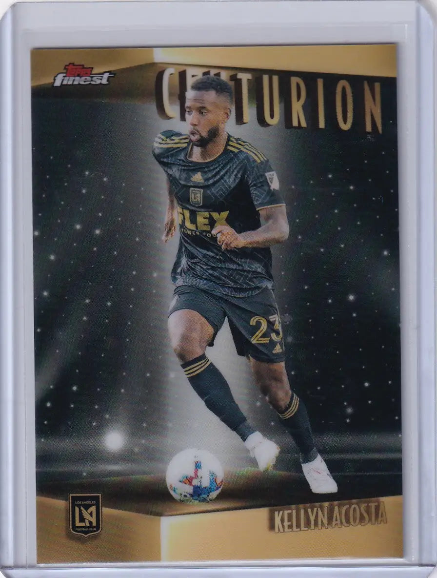 Soccer trading card of Kellyn Acosta in LAFC dark uniform, Topps Finest Centurions C-10