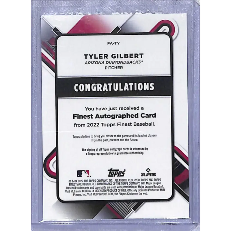 2022 Topps Finest Autograph Refractor #FA-TY Tyler Gilbert NM-MT Auto - Baseball Card Single