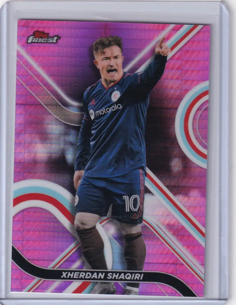 Pink-tinted Topps Finest Pink trading card of Xherdan Shaqiri in dark blue uniform