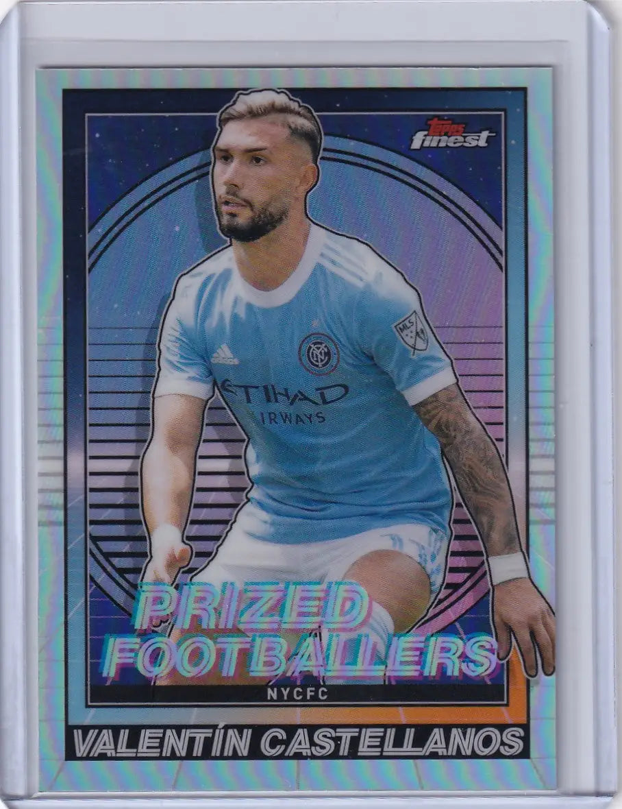 Holographic Topps Finest Prized Footballers card of Valentín Castellanos in NYCFC jersey