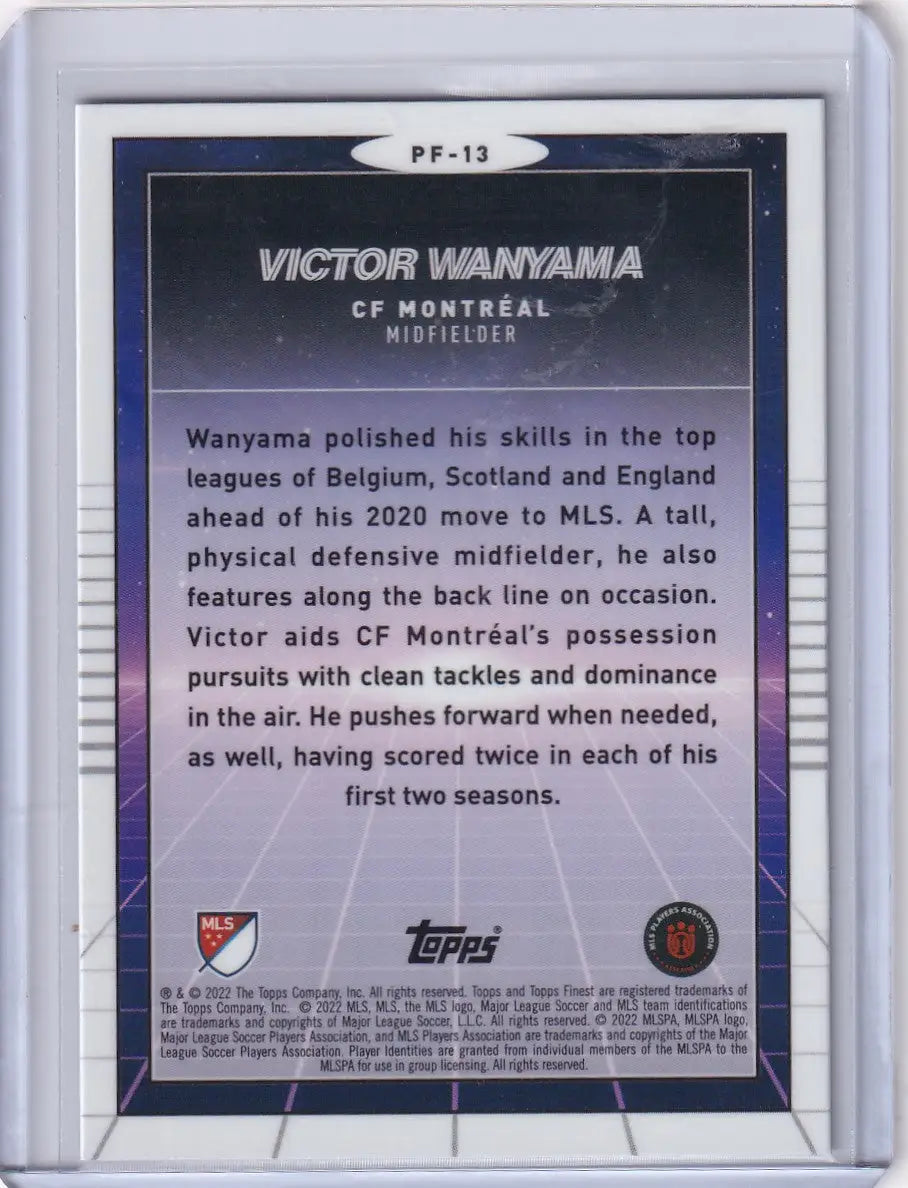 Back side of Topps Finest Prized Footballers card for Victor Wanyama, CF Montréal