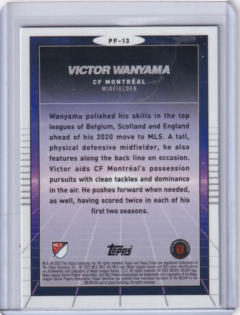 Back side of Topps Finest Prized Footballers card for Victor Wanyama, CF Montréal