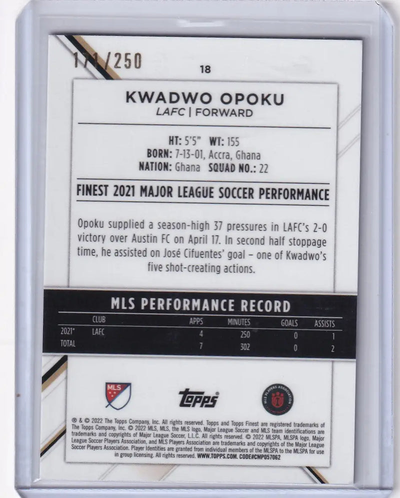 Topps Finest Purple trading card of LAFC forward Kwadwo Opoku 171/250