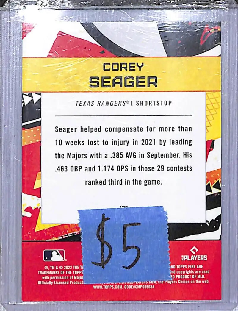 2022 Topps Fire #121 Corey Seager NM-MT Texas Rangers