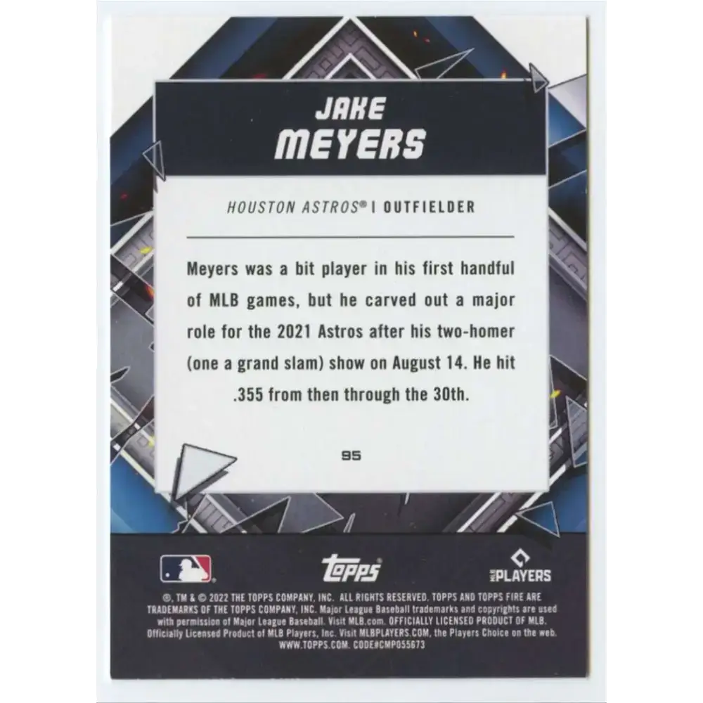 2022 Topps Fire #95 Jake Meyers NM-MT RC Rookie Houston Astros Baseball Card - Baseball Card Single